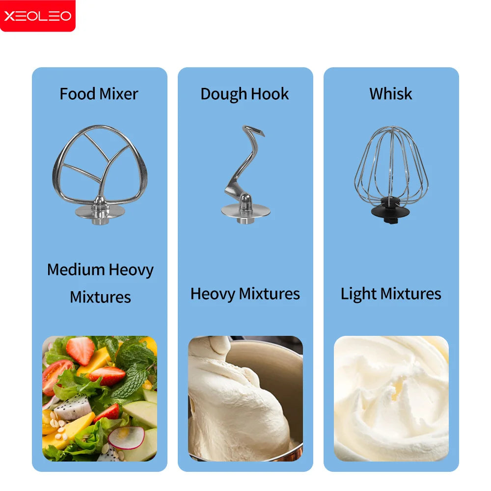 XEOLEO Electric Stand Mixer Kitchen Chef Machine 1300W Dough Mixer Maker 5L Egg Beater Kneader Food Blender.