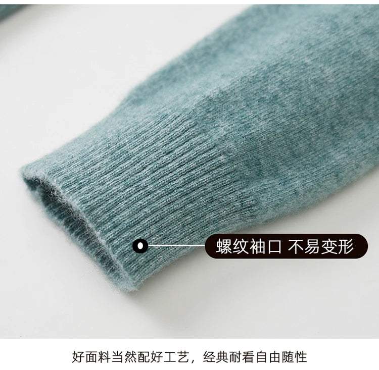 LHZSYY 100%Merino Wool Hot Cardigans Men Lapel Pullover Long Sleeve POLO Neck Sweaters Loose Tops Knit Clothing Large Size Shirt