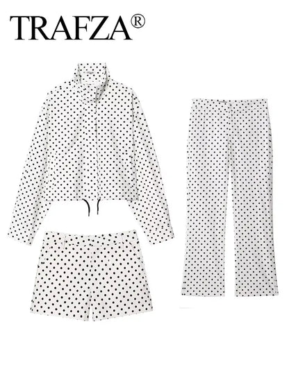 TRAFZA Herbst Polka Dot Gedruckt Jacke Für Frauen Lange Ärmel Rollkragen Zipper Mit Taschen Kordelzug Lose Vintage Mäntel.