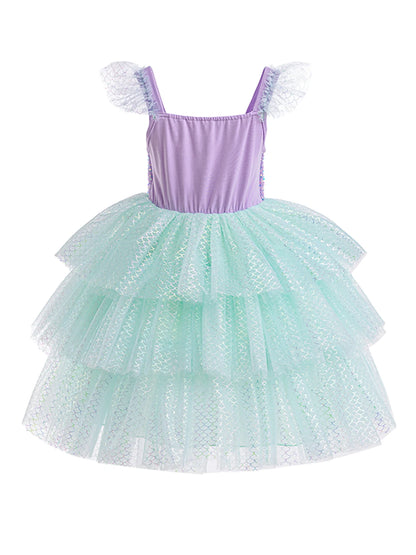 Mädchen elegante Regenbogen Prinzessin Kleid mit Bowknot Flatter Trim Mesh Kleid Tutu Kleid für Party, Performance Tutu Kleid.