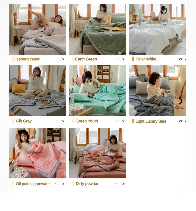 2025 new Japanese polyester cotton quilted summer quilt skin-friendly washable light luxury style solid color lightweight.