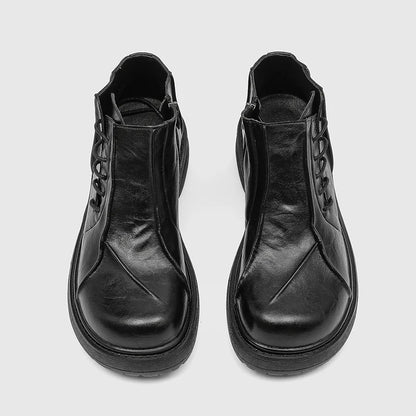 Autumn Winter Mens Ankle Boots Genuine Leather  Platform Chelsea Boots Street Style Male Motorcycle Boots High Top Walking Shoes