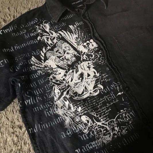 Y2K Black Shirt Affliction Retro T Shirt Harajuku Men Skull Holy Writ Letter Printing Tee Fashion Gothic Short Sleeves Tops.