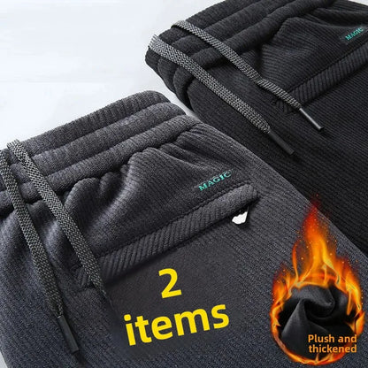 Herren-Freizeithose, verdickt, gerades Bein, warm, Herbst-Winter-Oberbekleidung, modisch, vielseitig, lockere Passform, sportlicher Stil.