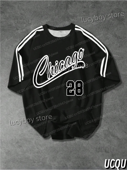 Summer Men Sports Loose Comfortable Men's T-Shirt No.28 Print Men's Short-Sleeved O-Neck Top Daily Street Mens T-Shirt.