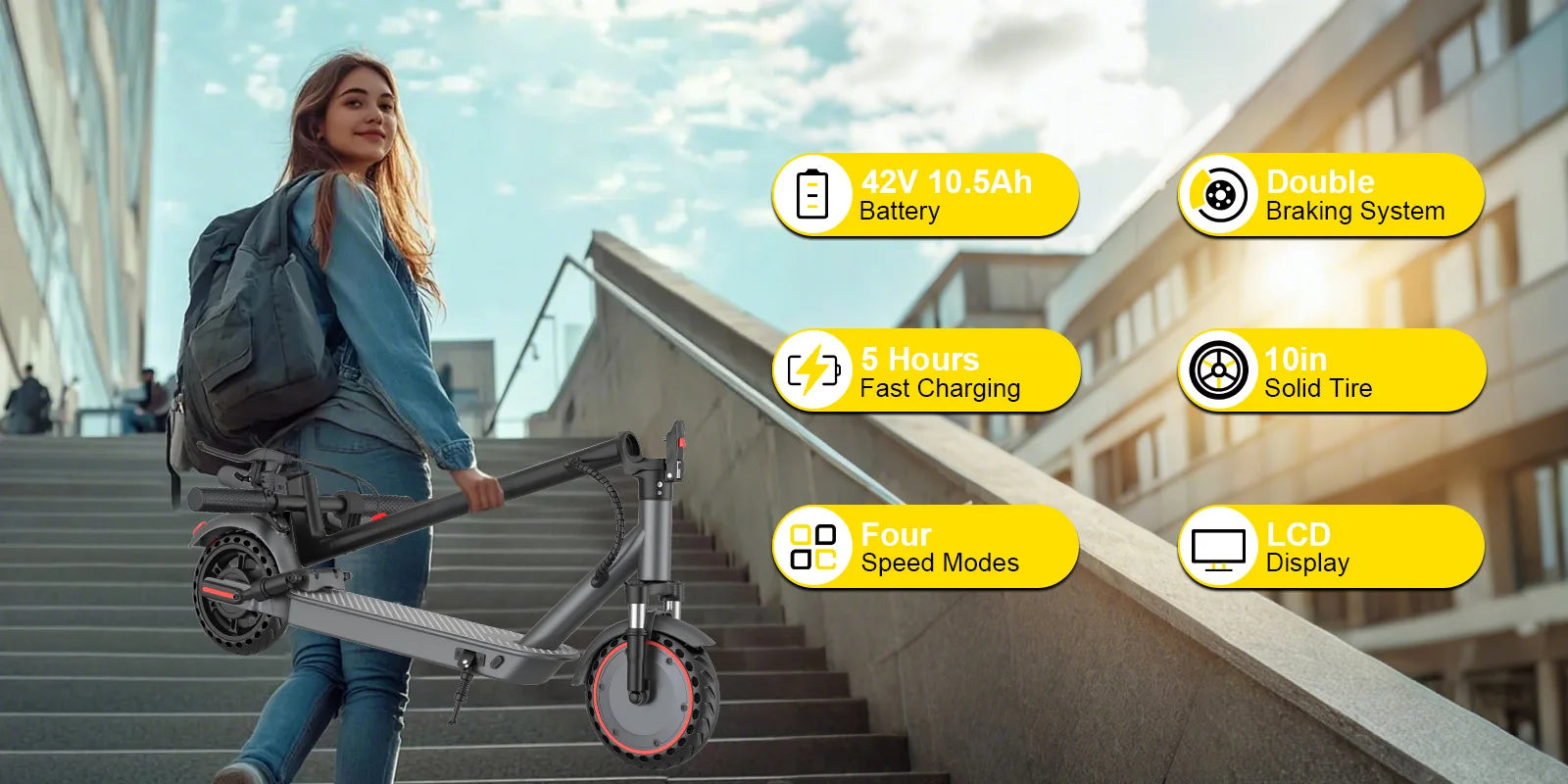 AOVOPRO LP10 500W Electric Scooter 42V 10.5Ah 35KM/H 35KM Long Range 10 Inch with Shock Absorption Smart Foldable EScooter.