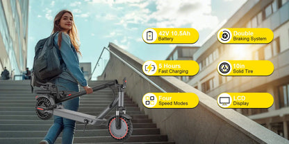 AOVOPRO LP10 500W Electric Scooter 42V 10.5Ah 35KM/H 35KM Long Range 10 Inch with Shock Absorption Smart Foldable EScooter.