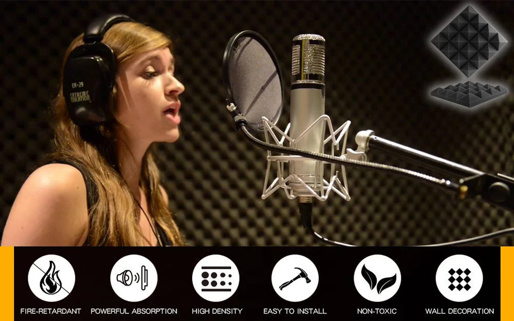 Studio Acoustic Soundproof Foam Panels 6/12/24 Pcs, Pyramid Sound Insulation Treatment Acoustic Sponge，Acoustic Foam Panels