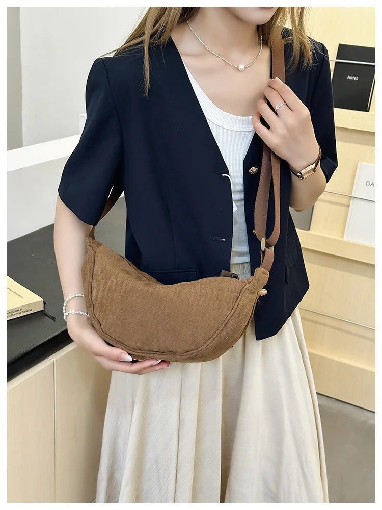 Solid Color Corduroy Women's Hobos Shoulder Bag Retro Casual Female Crossbody Bags Ladies Daily Travel Handbags Messenger Bag