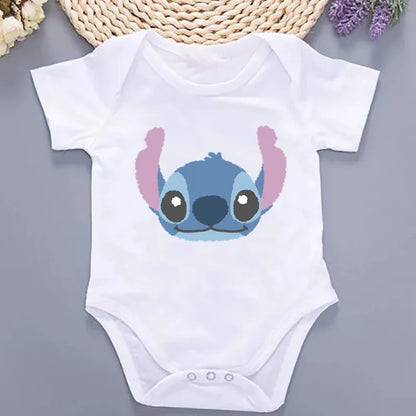 Sommer-Babykleidung mit Kawaii-Stich-Aufdruck, 100 % Baumwolle, Neugeborenen-Bodys und Einteiler für Jungen und Mädchen.