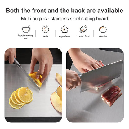 Titanium Cutting Boards for Kitchen Stainless Board 304 Steel Thickened Double Sided Food Grade Portable Fruit Meat Chopping