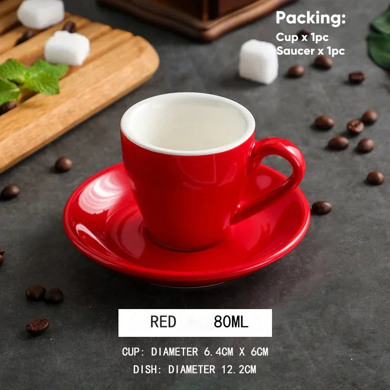 80ml Ceramic Coffee Cup and Saucer Espresso Cups Porcelain Afternoon Teacup Breakfast Milk Mug Cute Pottery Mugs Wholesale