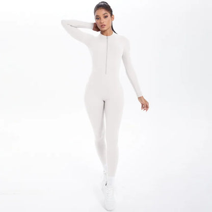 Women's Long Yoga Bodysuit with Half-Zip Sexy Back & Butt Lift for Fitness Running Outdoor Sportswear.