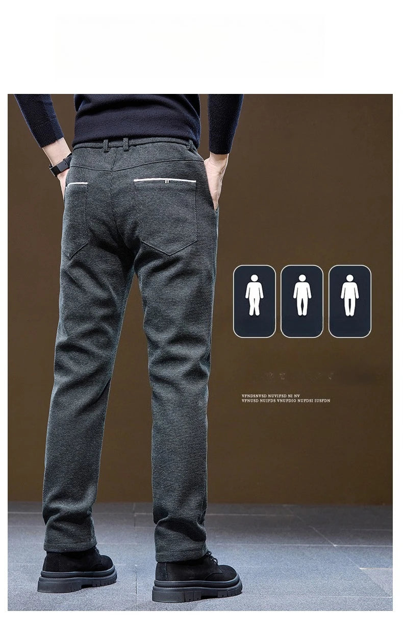 Men's Winter Velvet Casual Pants Thickened Warm Slim Fit Comfortable Solid Color Trousers Korean Fleece  Fashion Outdoor Jogging.