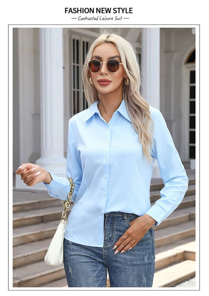 1pcs Woman Spring Autumn Solid color Shirts Lady Casual Long Sleeve Turn-down Collar Loose Shirt Female Fashion Temperament Tops