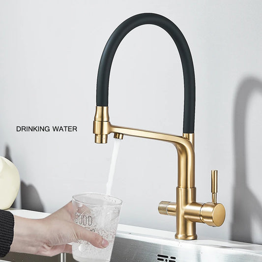 Drinking Water Kitchen Faucet Pull Down Sprayer 360 Rotate Mixer Tap Deck Mount Filtered Water Tap Hot Cold Water Crane