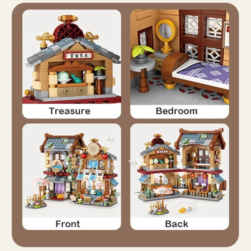 Street View Series Building blocks Izakaya Shaved Ice Shop Takoyaki Shop Coffee shop Panda Tea House model children's gift