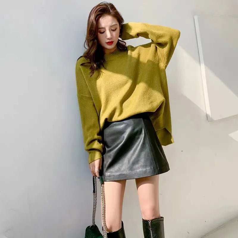 Sheepskin Leather Skirt Women 2024 Fashion New High Waist Skirt Spring Autumn Slim Mini Skirt Genuine Leather Shorts Boots Y2k.
