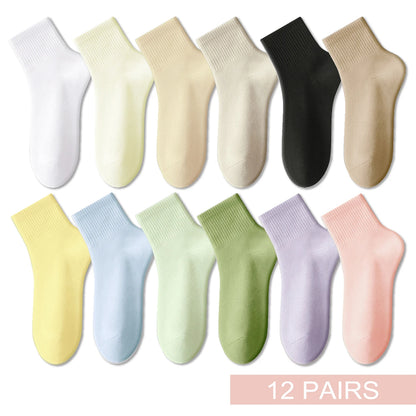 12 Pairs New Woman Cotton Socks Men Sock Short Ankle Colorful Autumn Spring Soft Breathable Colorful Girl Sock.