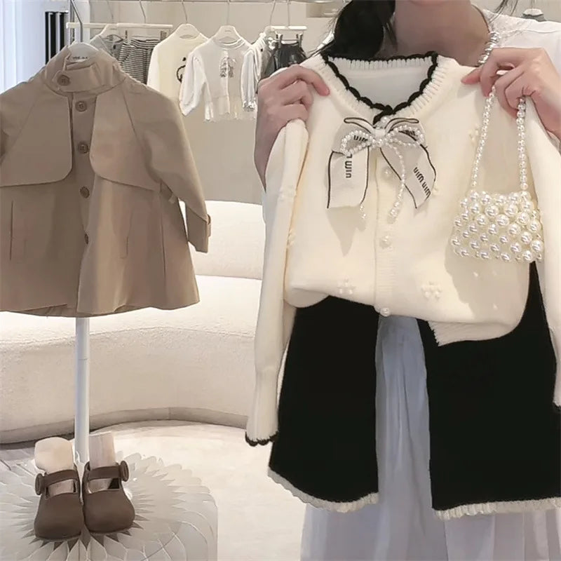 Childrens Clothing Autumn Set 2024 Korean Sweater Jacket Loose Pants Two-piece Set.