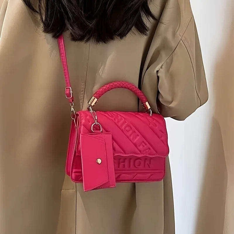 1pc Trendy Quilted Handbag with Adjustable Strap, Stylish Black Shoulder Purse for Women with Mini Coin Pouch, Crossbody Purse.