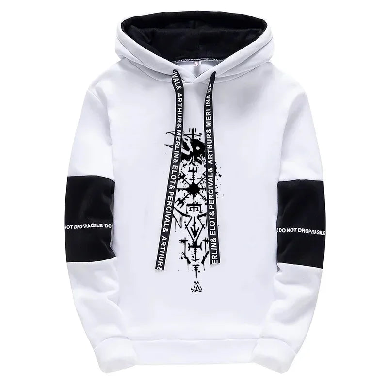 Fall Winter Daily Casual Sporty Jogger Sportswear Viking Raven Print Outfits 2025 New Fashion Men's Tracksuit Hoodies Sweatpants.