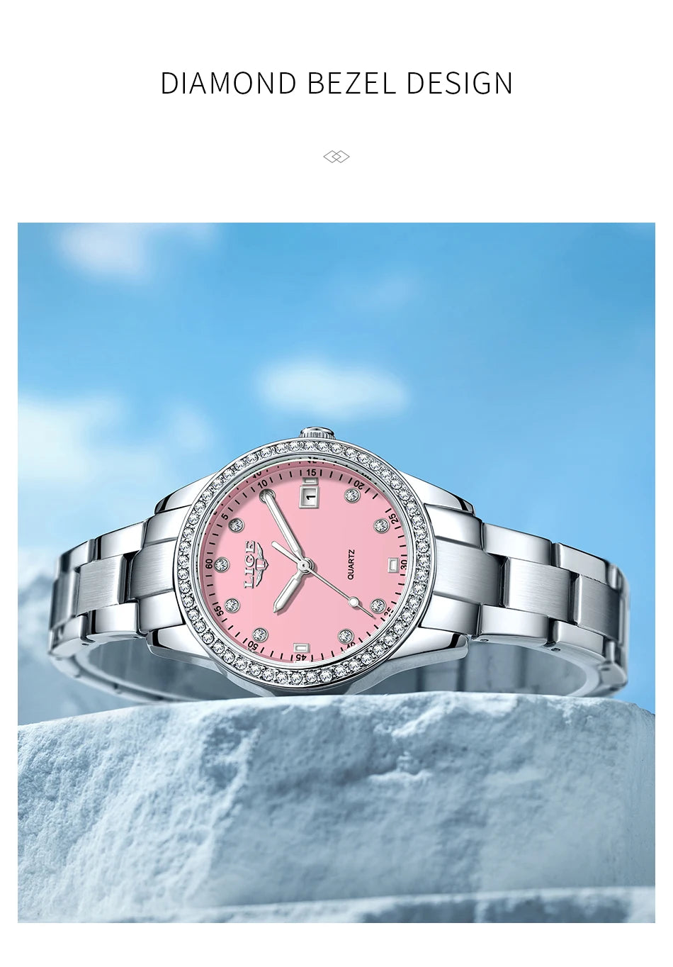 LIGE 2025 Diamond Women's Watch Fashion Elegant Quartz Wristwatches Waterproof Steel Strap Watch For Ladies Gifts Reloj Mujer.