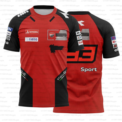 2025 Men's Women's Limited Edition Outdoor Sports Marc Mírquez Salute Design Breathable Leisure Retro Racing T-shirt O Neck Top.