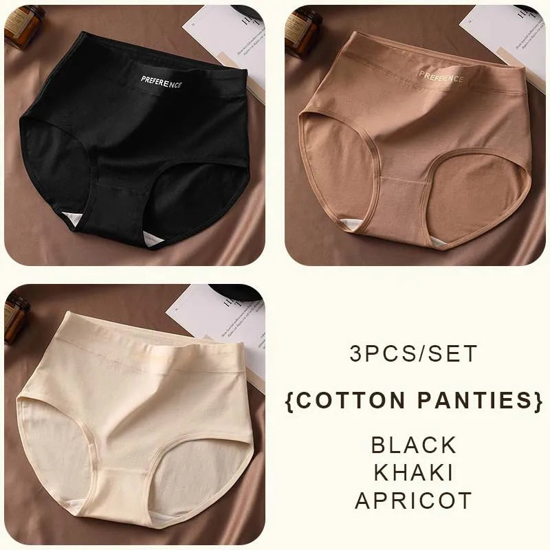 FallSweet 3PCS Seamless Women High Waist Briefs Panties Breathable Cotton Underwear Female Sexy Underpants Large Size Lingerie.