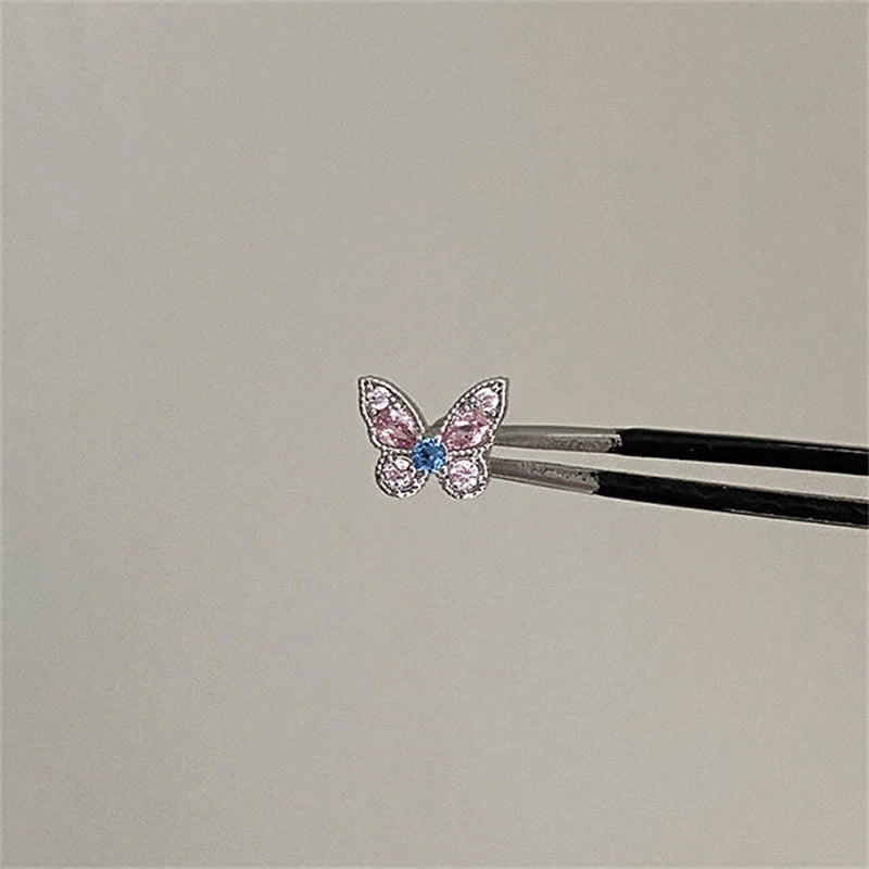 Cute Pink Zircon Cat Stainless Steel Ear Bone Nail Water Droplet Pendant Small Earrings for Women Cochlear Puncture Accessory.