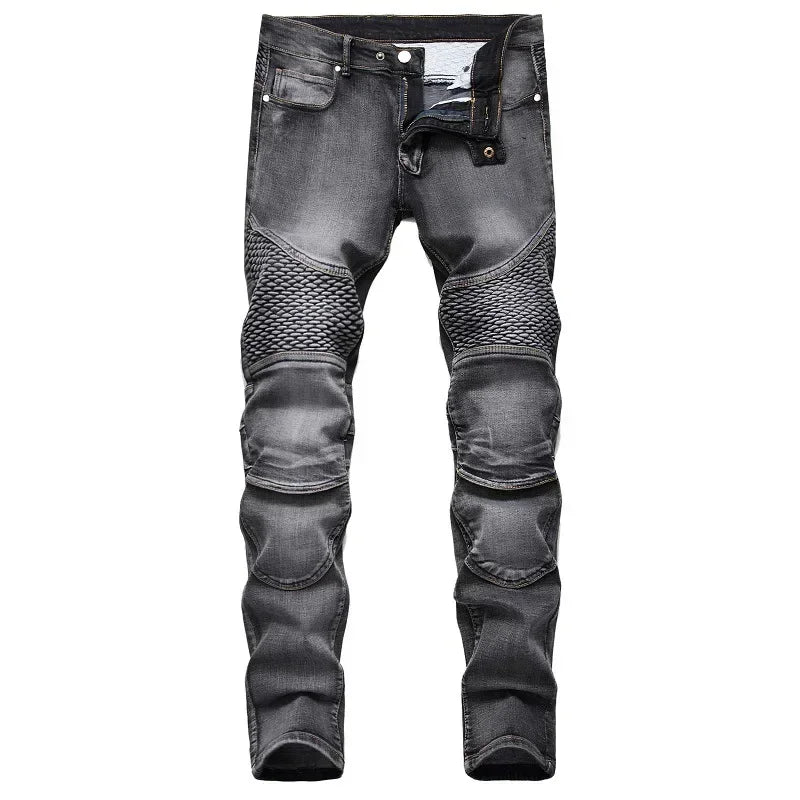 Herbst männer Patchwork Vintage Biker Jeans Hip Hop Hosen Dünne Gerade Elastische Radfahren Denim Hosen Männlichen Mode Streetwear.