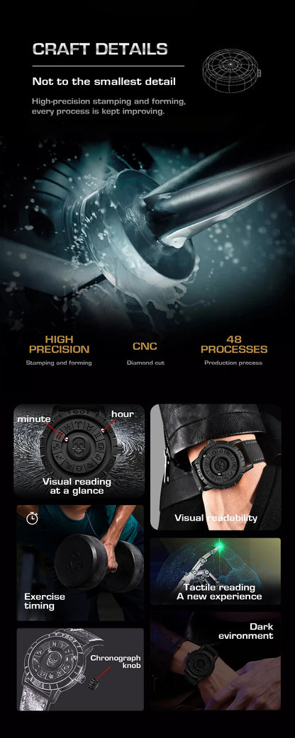 LIGE FOXBOX Unique Design Quartz Man Watch Simple Fashion Leather Belt Casual Sports Magnetic Srolling Beads Skull Men's Watches.