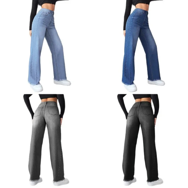 High Waist Wide Leg Denim Jeans Women's Spring 2025 Design Sensation Elegant No Stretch Comfortable Fit Female Fashionable.