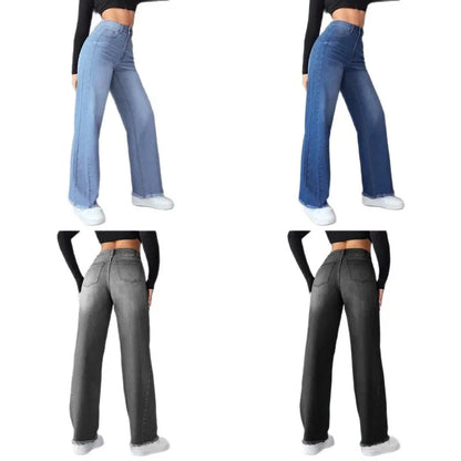 High Waist Wide Leg Denim Jeans Women's Spring 2025 Design Sensation Elegant No Stretch Comfortable Fit Female Fashionable.