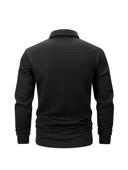 Autumn Knitted Jacquard Grid Polo Pullover Men Solid Color Casual Long Sleeved Sweatshirts Male Daily Warm Turtleneck Streetwear.