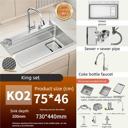 Household Rust Proof 304 Stainless Steel Kitchen Sink Handcrafted Thickened Undermount Wash Vegetable Basin Large Single Slot