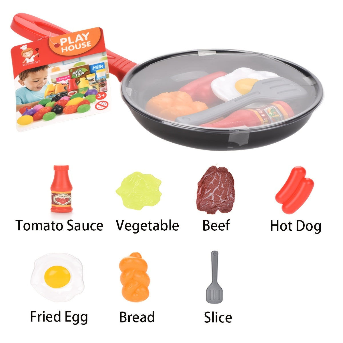 8PCS Children Kitchen Food Toys Simulation Cookware Game Set Pretend Play Pot Steak Vegetable Bread Hot Dog Omelette Kids Gift.