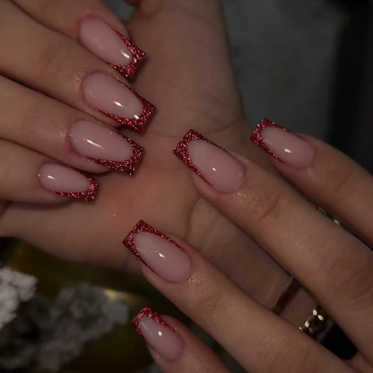 24pcs 3D Flower Press on Nails French Square False Nails Wearable Stick-on Nail Fake Nails Uñas Postizas Накладные Ногти 네일팁.