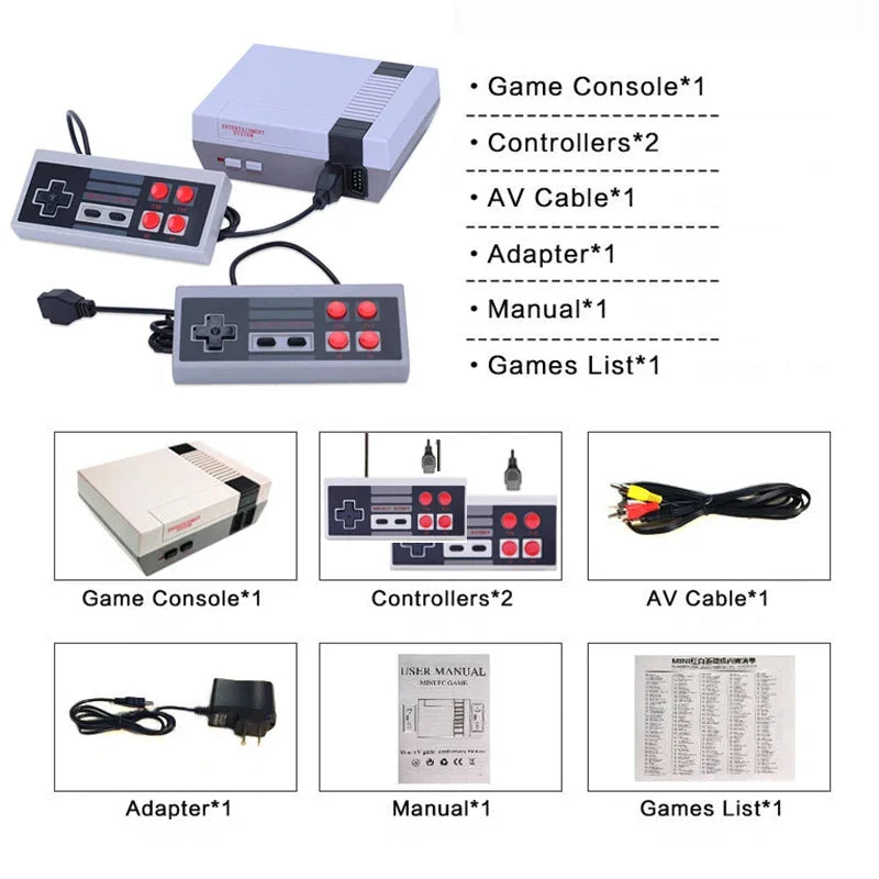 Retro Game Console Classic Mini Video Game System Built-in 620 AV Games 8-Bit FC Nes TV Console for Adults and Kids Gift.