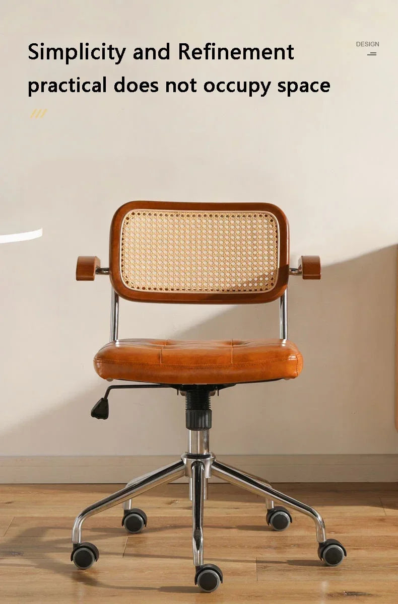 Für Neue Japanische Rattan Computer Stuhl Retro Rotierenden Stuhl Komfortable Studie Schreibtisch Atmungsaktive Armlehne Rattan Stuhl Büro Möbel