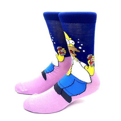 New 1 Pair The Simpsons Harajuku Women Men Socks Cartoon Personality Skateboard Socks Anime Middle Tube Cotton Unisex Socks.