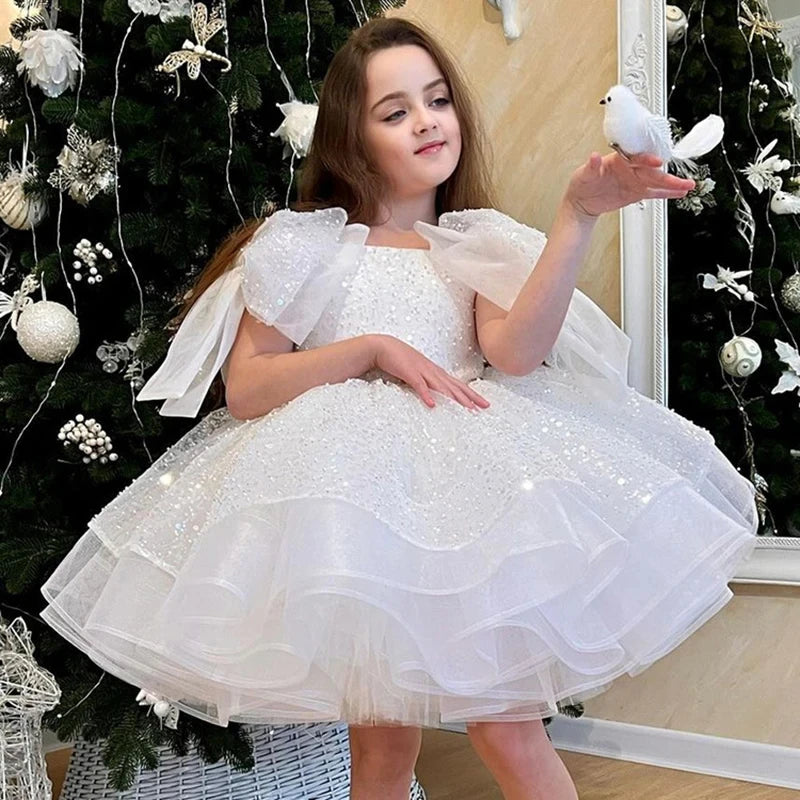 2024 neue Mädchen kleider für formelle Anlässe große Schleife und flauschige Ballett leistung Ballkleid Geburtstags kind Prinzessin Kleid.