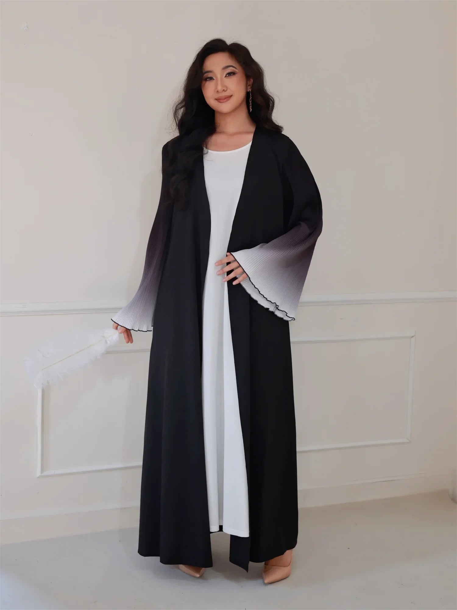 Elegante Abaya, muslimische Flare-Ärmel, lässig, arabischer Naher Osten, vorne offen, Abayas, Türkei, Kaftane, Damen, Jilbabs, islamische Maxikleider.