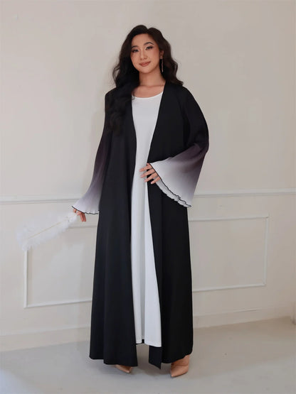 Elegante Abaya, muslimische Flare-Ärmel, lässig, arabischer Naher Osten, vorne offen, Abayas, Türkei, Kaftane, Damen, Jilbabs, islamische Maxikleider.