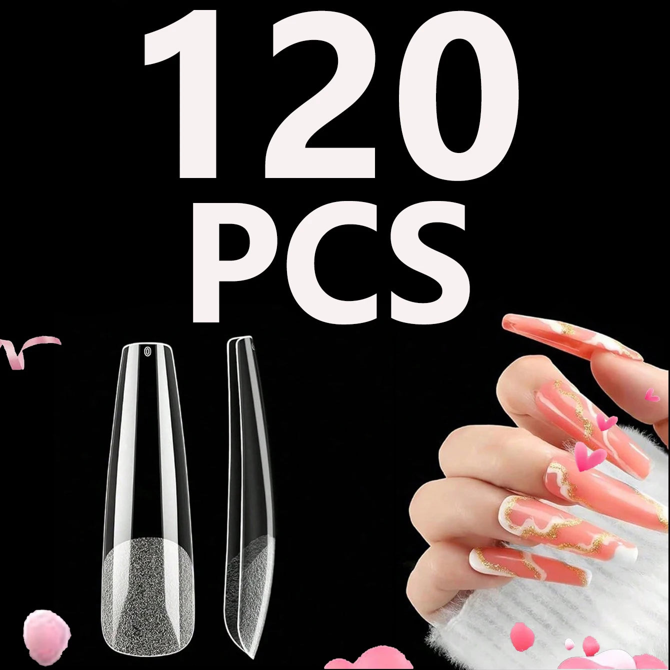 120PCS- Semi-frosted short almond clear fake nails, whitening nail art set with removable fake nails for festivals, parties, dat