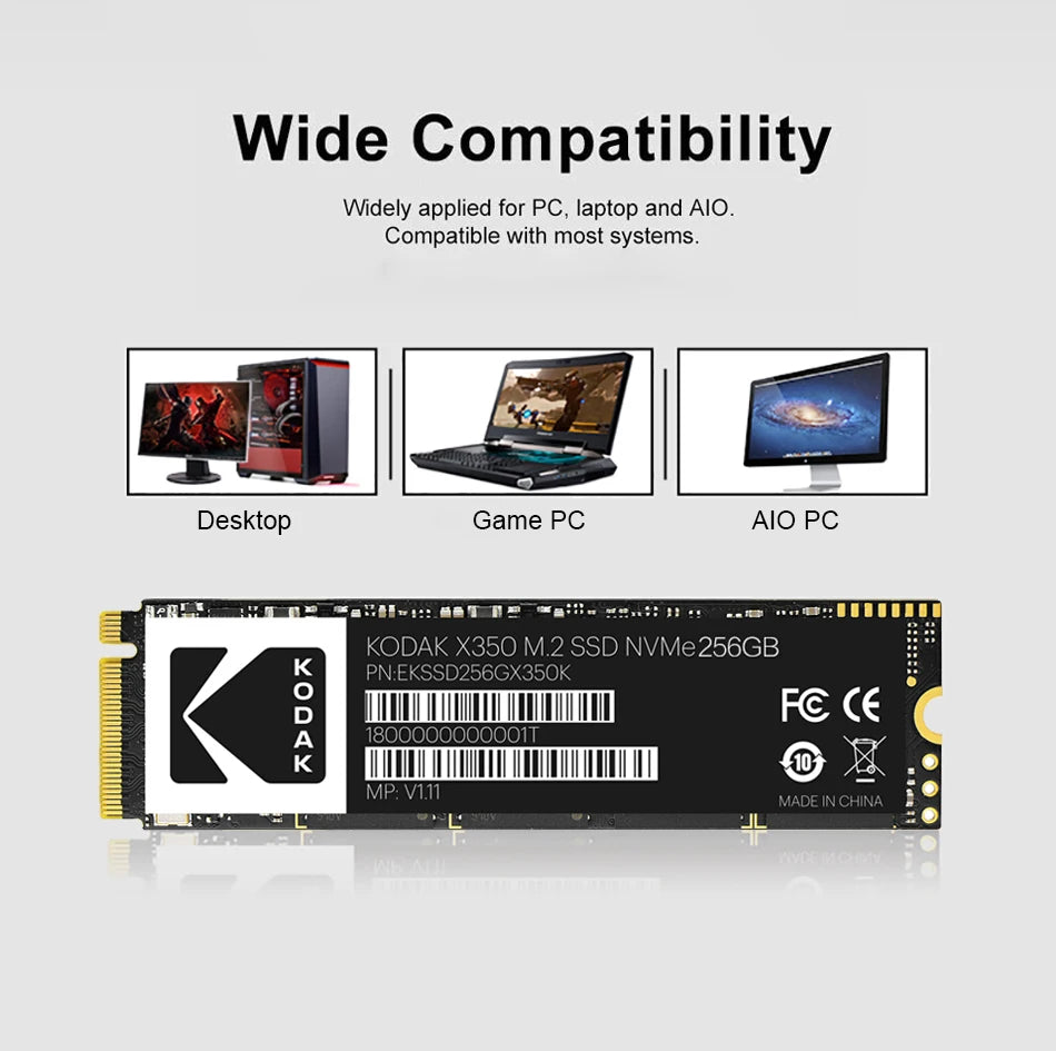 KODAK M.2 NVME SSD Gen3X4 PCIE3.0 M2 2280 Internal Solid State Hard Drive Read Speed Up to 2500MB/s for Gaming Laptop Desktop.