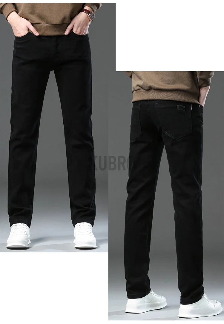 Fashion Loose Straight Business Casual Stretch Denim Pants Male Brand Trousers 3 Colors Plus Size Mens Clothing Slim Jeans 28-44.