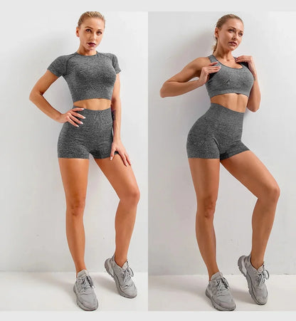 Sexy Seamless Knitted Yoga Sportswear Set Women's Quick Dry Tight Fitness Clothes Set Comfortable High-End Sensation