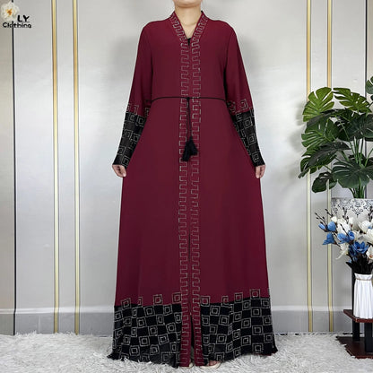 2024 For Women Elegant Dresses Dubai Party Outfits Long Sleeved Chiffon Dashiki Muslim Women Robe Open African Abaya Clothing.