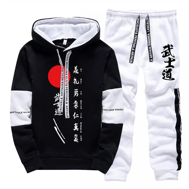 2025 Hot Sale Men's Bushido Print Hoodies Sweatpants 2 Piece Set All Season Daily Casual Sporty Outfit Urban Fashion Sportswear.